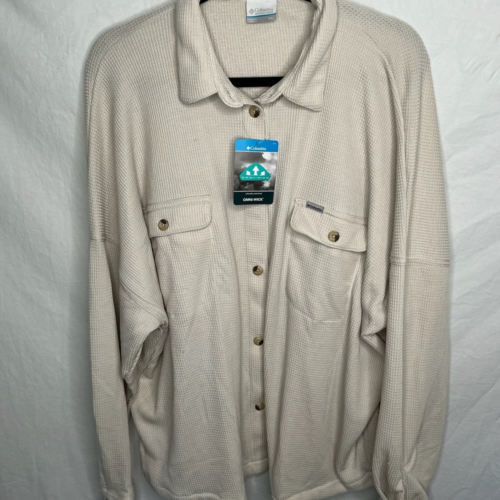 NWT COLUMBIA Women’s Size XXL Holly Hideaway Waffle Shirt Jacket Tan Shacket NEW